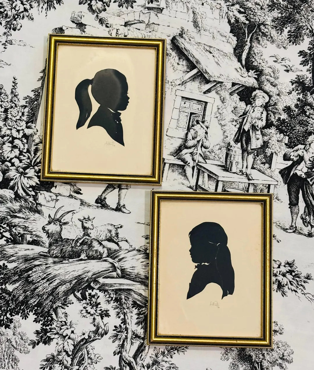 Pair of Vintage Silhouette Portraits • Black & White Framed Cut Paper Art • 6” x 7.5” Cla... | Etsy (US)