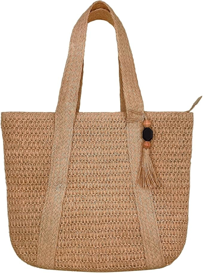 Large Straw Beach Tote Bags For Women Woven Boho Handmade Shoulder Handbags for Summer Vacation T... | Amazon (US)