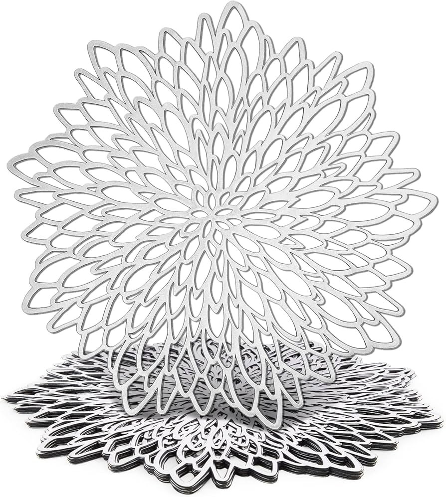 10 Pack Silver Metallic Vinyl Placemats for Thanksgiving, Christmas, Holiday, Leaf Design, 14.4 i... | Amazon (US)