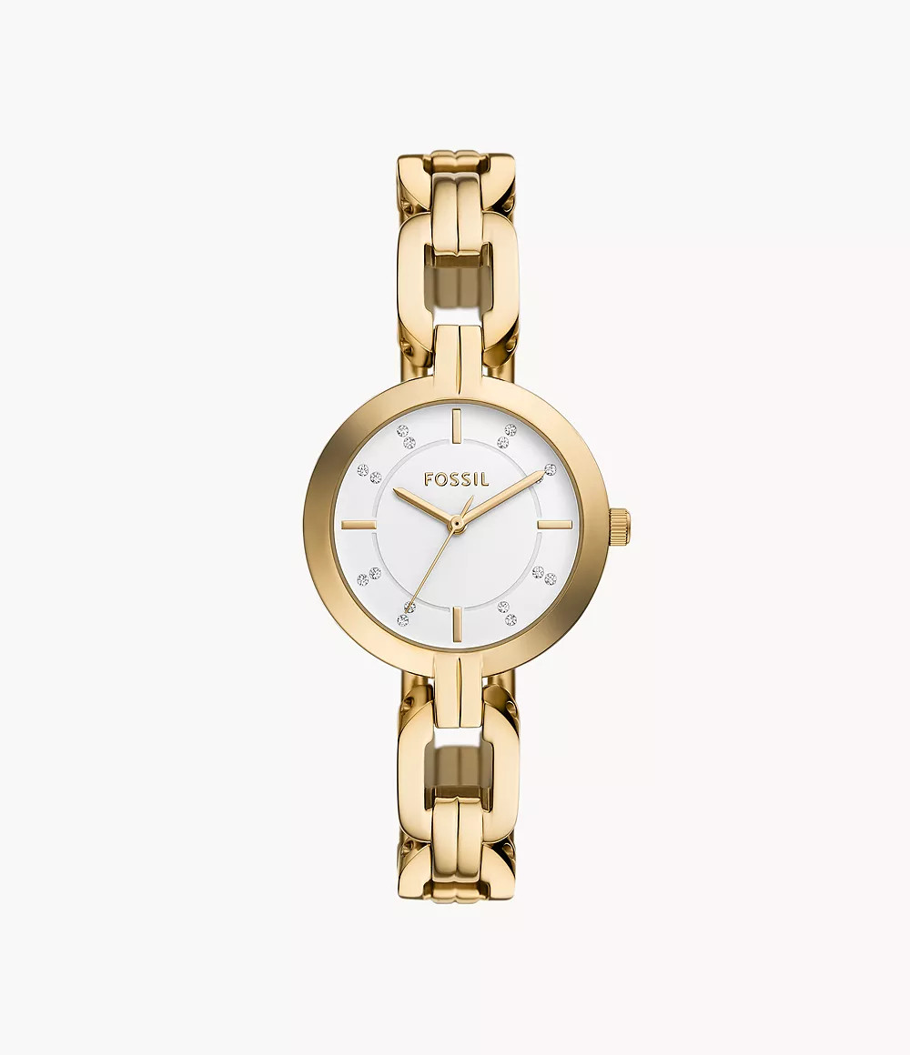Kerrigan Three-Hand Gold-Tone Stainless Steel Watch | Fossil (US)