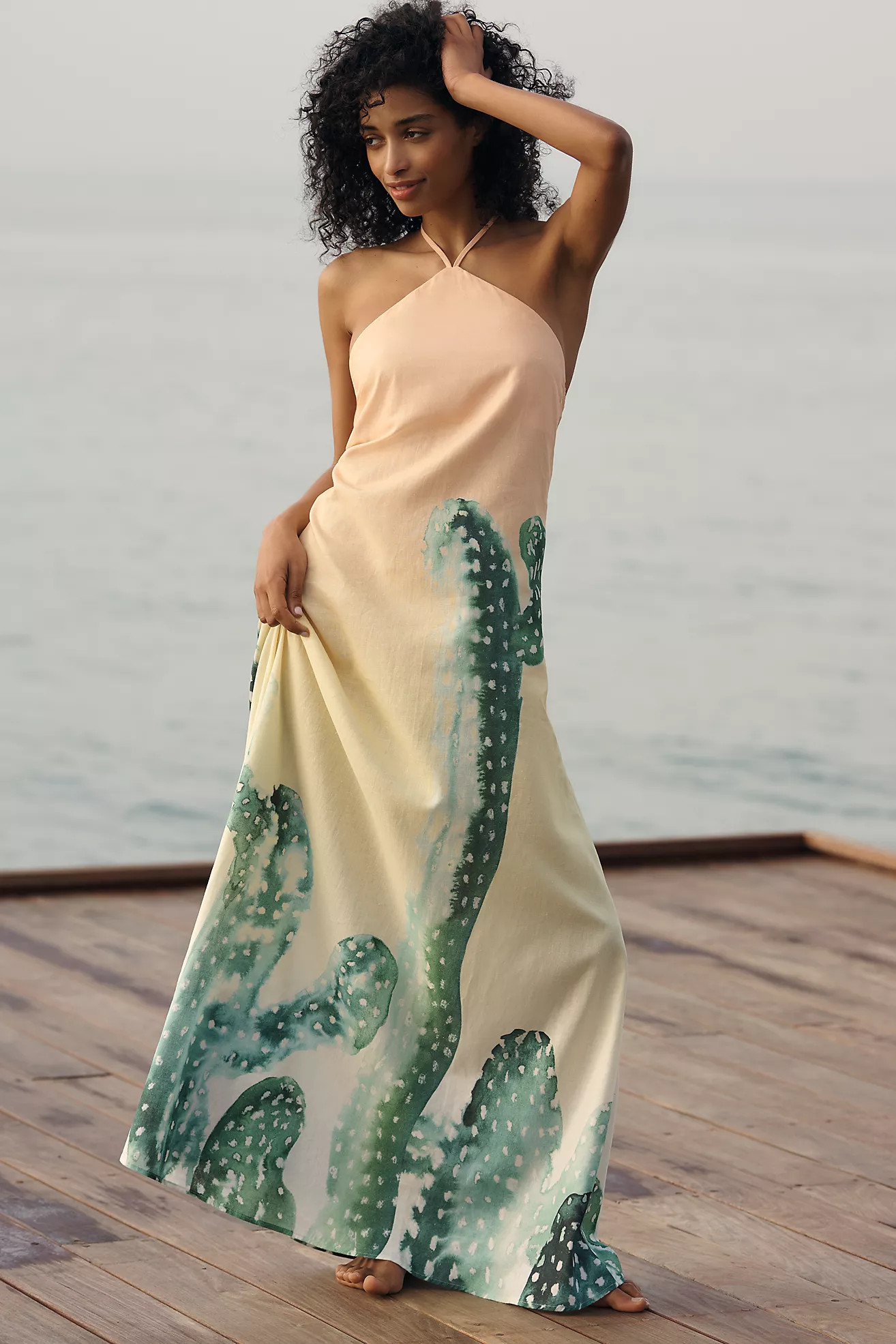 SIGAL Linen Cotton Halter Maxi Dress | Anthropologie (US)