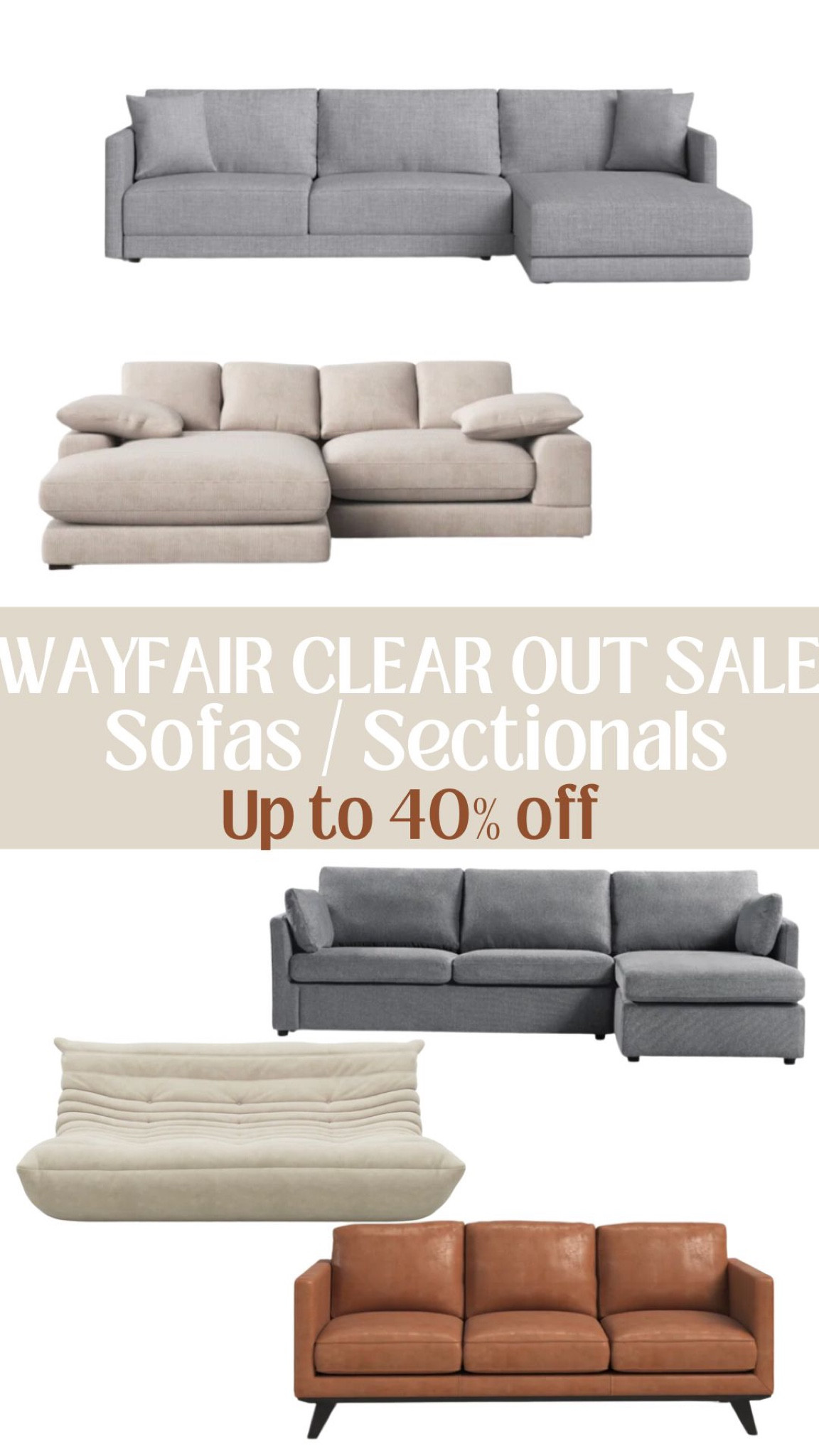 Some sectionals and sofas on sale for wayfair clear out! Cream sectional, Grey or even a leather sofa! 

#wayfair #sale #sectional #sofa 

#LTKsalealert #LTKhome #LTKFind