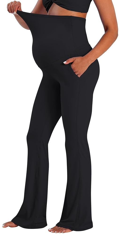 Sunzel Maternity Flare Leggings with Pockets Over The Belly, Buttery Soft Pregnancy Wide Leg Yoga... | Amazon (US)