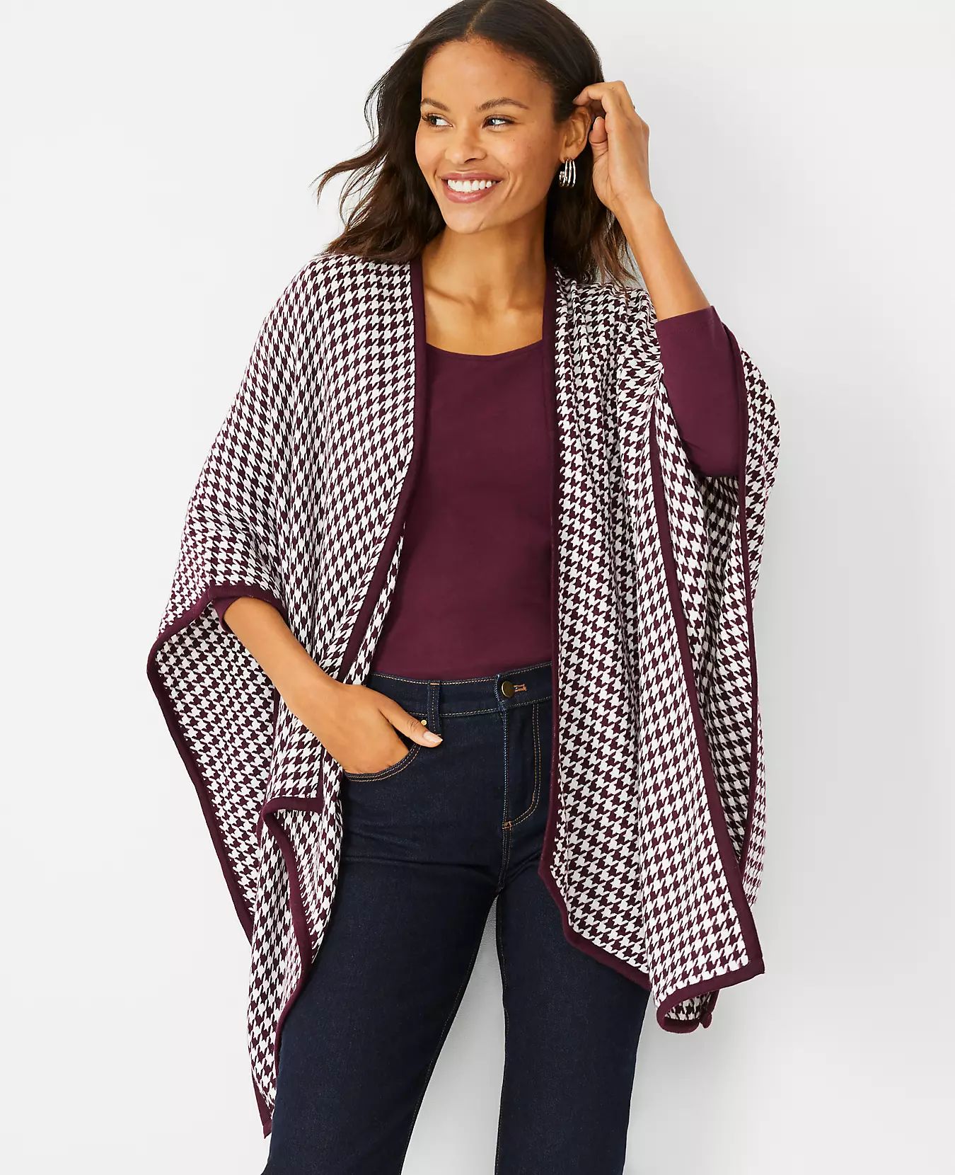 Houndstooth Open Front Poncho | Ann Taylor (US)