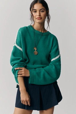 Maeve Long-Sleeve Crew-Neck Whipstitch Sweater | Anthropologie (US)