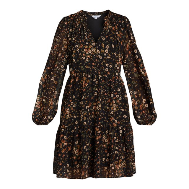 Time and Tru Women's Ruffle Neck Mini Dress with Long-Sleeves, Sizes XS-XXXL - Walmart.com | Walmart (US)