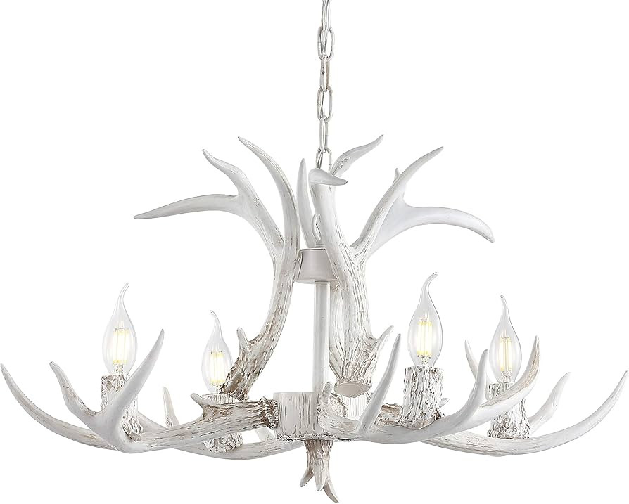 JONATHAN Y JYL6301B Eldora 26" Adjustable Resin Antler 4-Light LED Chandelier, Glam, Rustic,Cotta... | Amazon (US)
