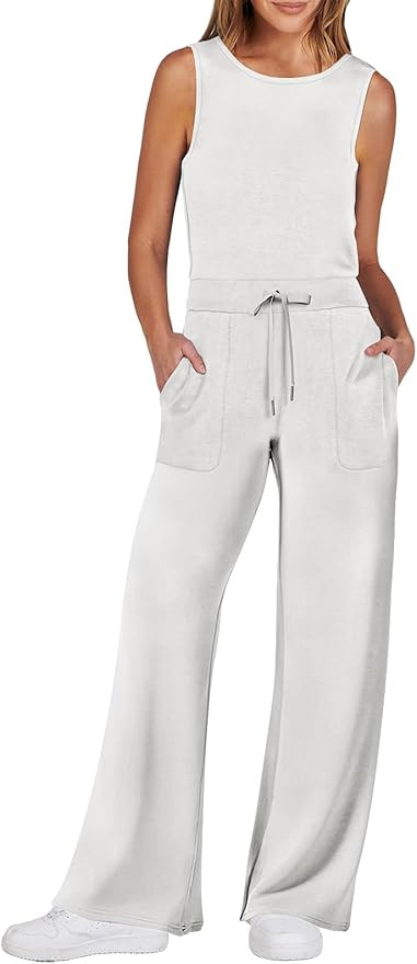 ANRABESS Jumpsuits for Women 2024 Casual Summer Dressy Romper Sleeveless Wide Leg Long Pants Outf... | Amazon (US)