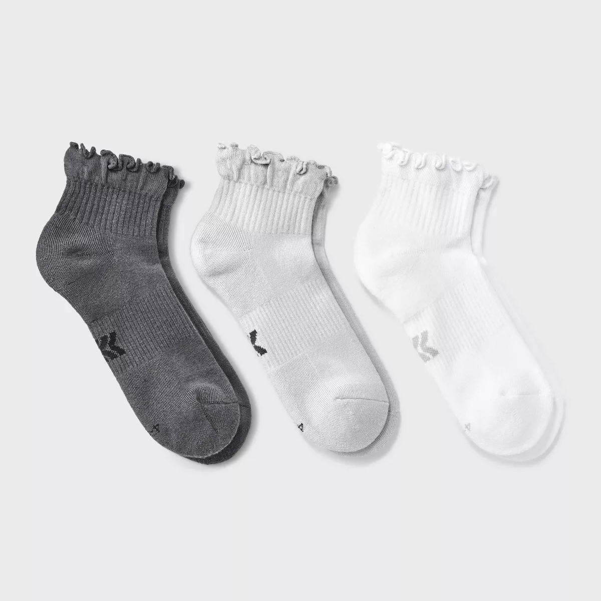 Women's Cushioned Ruffle 3pk Athletic Ankle Socks - All In Motion™ White/Gray/Black 4-10 | Target