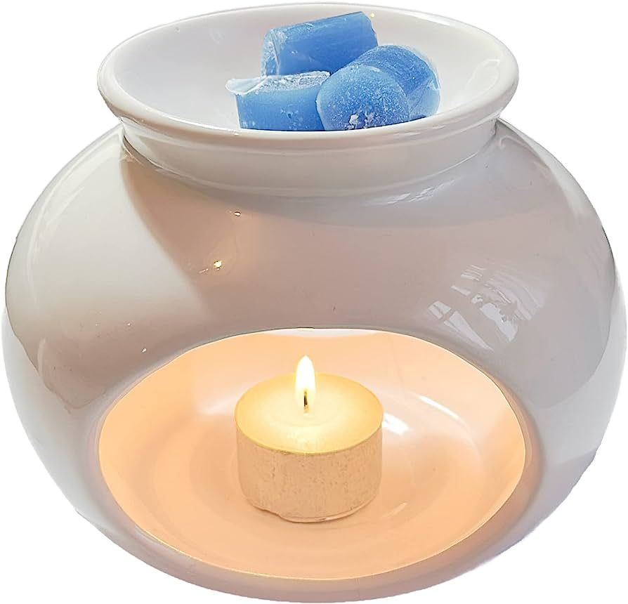 Daisy Blue Tealight Wax Melt Warmer Contemporary White Ceramic Wax Burner & Tart Cube Melt. Aroma... | Amazon (US)