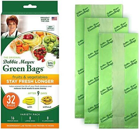 Debbie Meyer GreenBags 32-Pack (16M, 8L, 8XL) – Keeps Fruits, Vegetables, and Cut Flowers, Fresh Lon | Amazon (US)