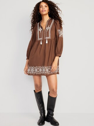 Long-Sleeve Embroidered Mini Swing Dress for Women | Old Navy (US)
