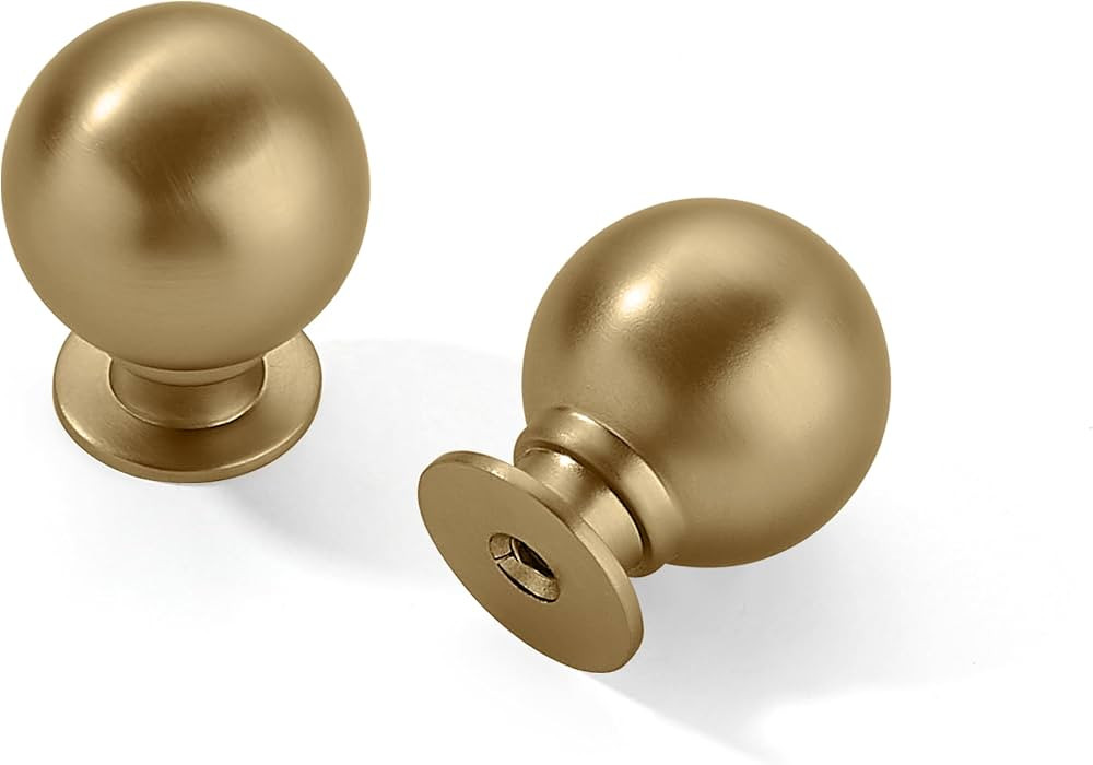 10 Pack 1 Inch Vintage Ball Brushed Brass Cabinet Knobs Kitchen Cabinet Hardware Brushed Gold Dra... | Amazon (US)