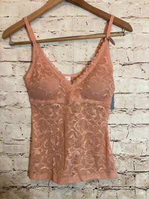 Danskin Bustier Cami Top Women Small Peach All Over Lace Removable Cups Coquette  | eBay | eBay CA