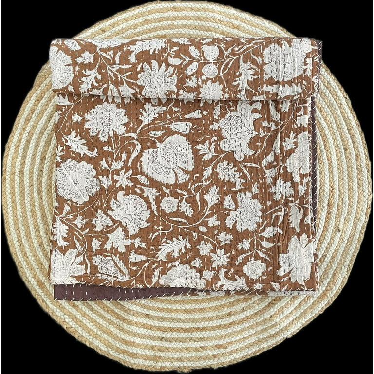 Handblock Multi Floral Print Handmade Cotton Kantha Quilting Throw Blanket Hippie Queen/King Size... | Walmart (US)