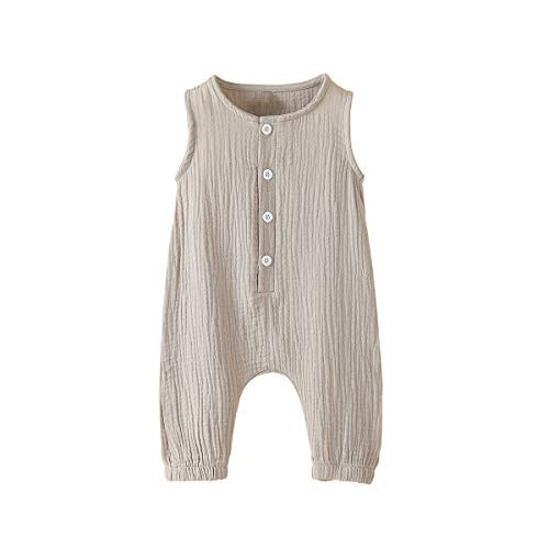 Arleysh Newborn Baby Girl Romper Jumpsuit Cotton Linen Sleeveless Ruffled Bodysuit Infant Summer Clothes Outfits (Grey, 6-12 Months) | Amazon (US)