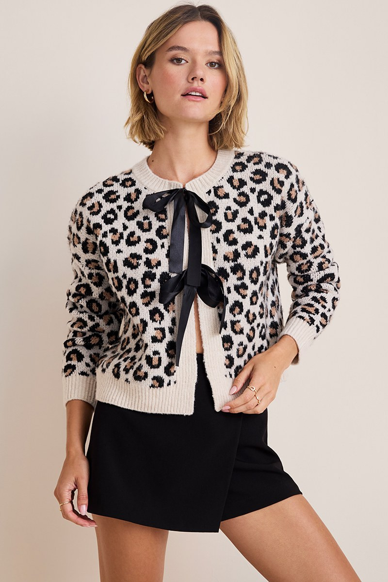 Elisa Leopard Tie Front Cardigan | Francesca's