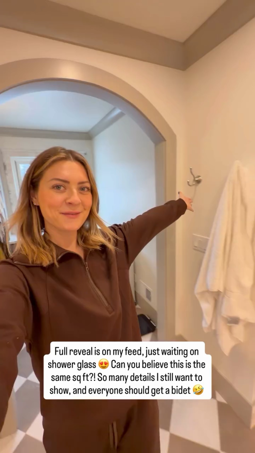 Full reveal is on my feed, just waiting on shower glass 😍 Can you believe this is the same sq ft?! So many details I still want to show, and everyone should get a bidet 🤣 @biobidet  @jessie.b.smith @dwyermarbleandstone @rtacabinetstore @redemptionstonecraft @signaturehw @edward.martin @bedrosianstile @rejuvenation