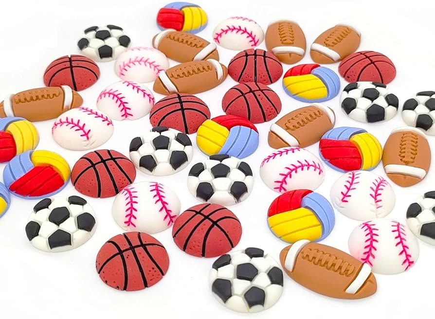 YYMSEN 40 pcs Basketball,Football,Volleyball, Rugbyball, Baseball, Slime Beads Flatback Resin Cha... | Amazon (US)