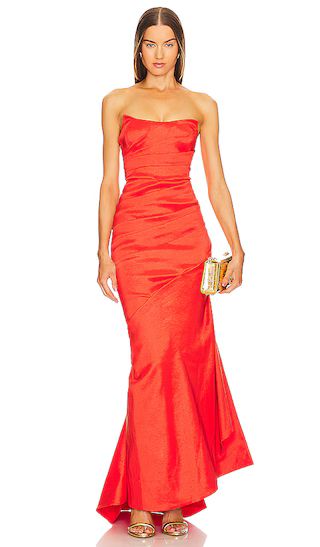 x REVOLVE Bette Gown in Red Orange Wedding Guest Dress Orange Formal Dress Orange Outfit Ideas | Revolve Clothing (Global)