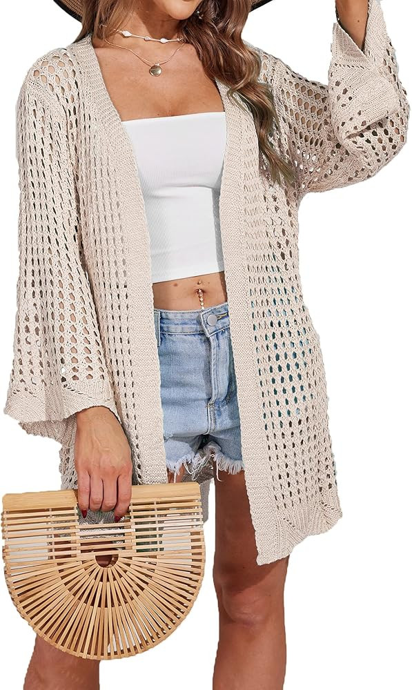 AOLRO Crochet Cover Ups for Swimwear Women Sexy Long Sleeve Swimsuit Cover Up Open Front Beach Ca... | Amazon (US)