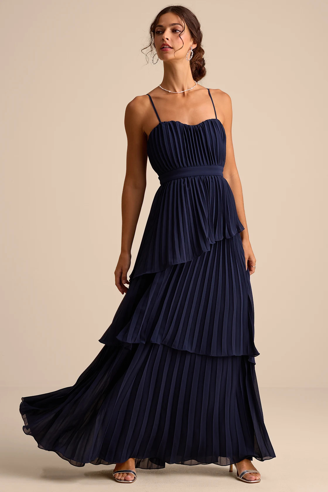 Jehona Navy Blue Pleated Tiered Maxi Dress | Lulus