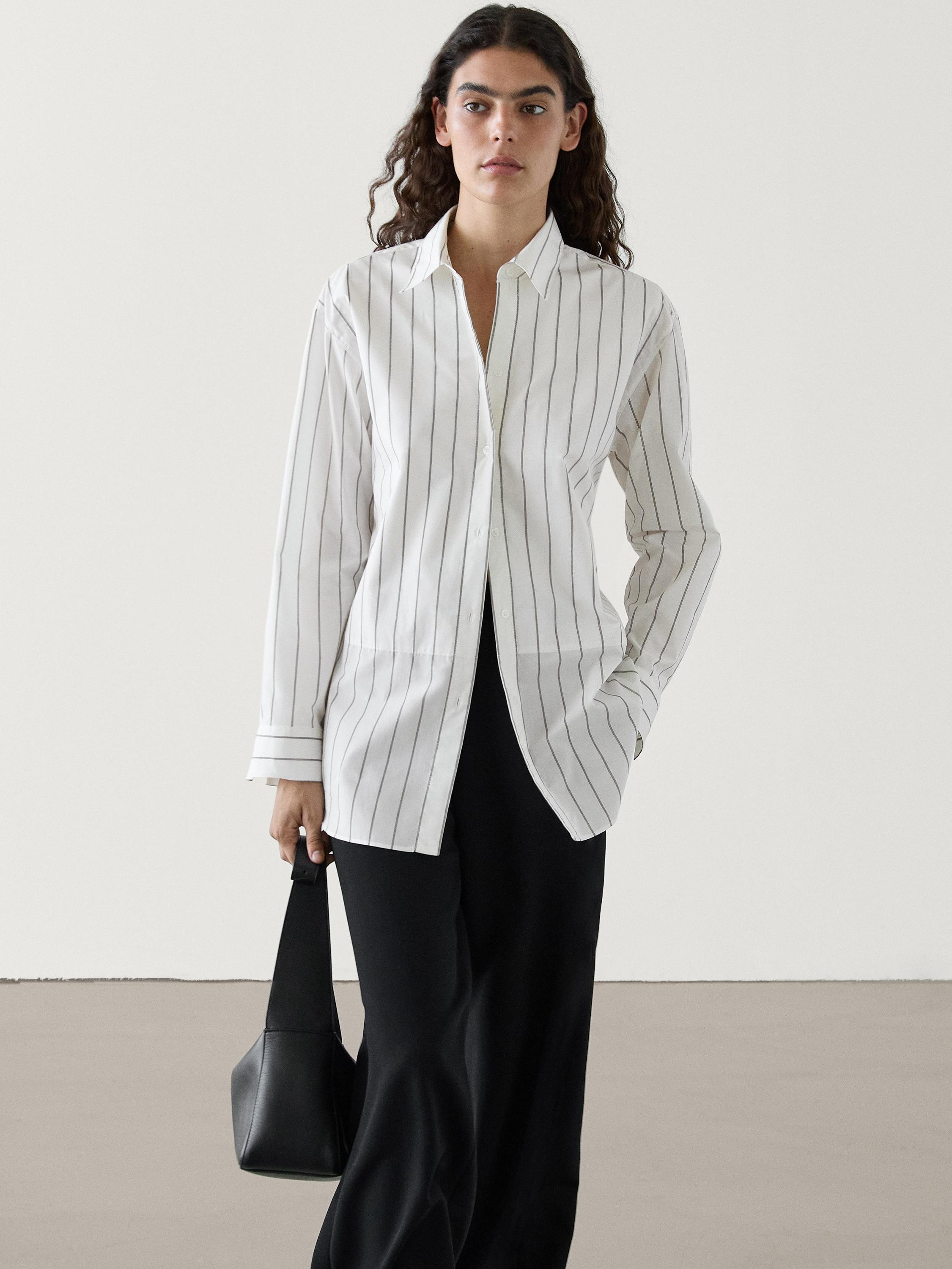 Cotton blend striped oversize blouse | Massimo Dutti US