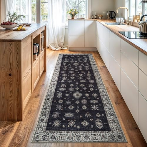 Bloom Rugs Washable Non-Slip 10 ft Runner - Black/Ivory Traditional Runner for Entryway, Hallway,... | Amazon (US)