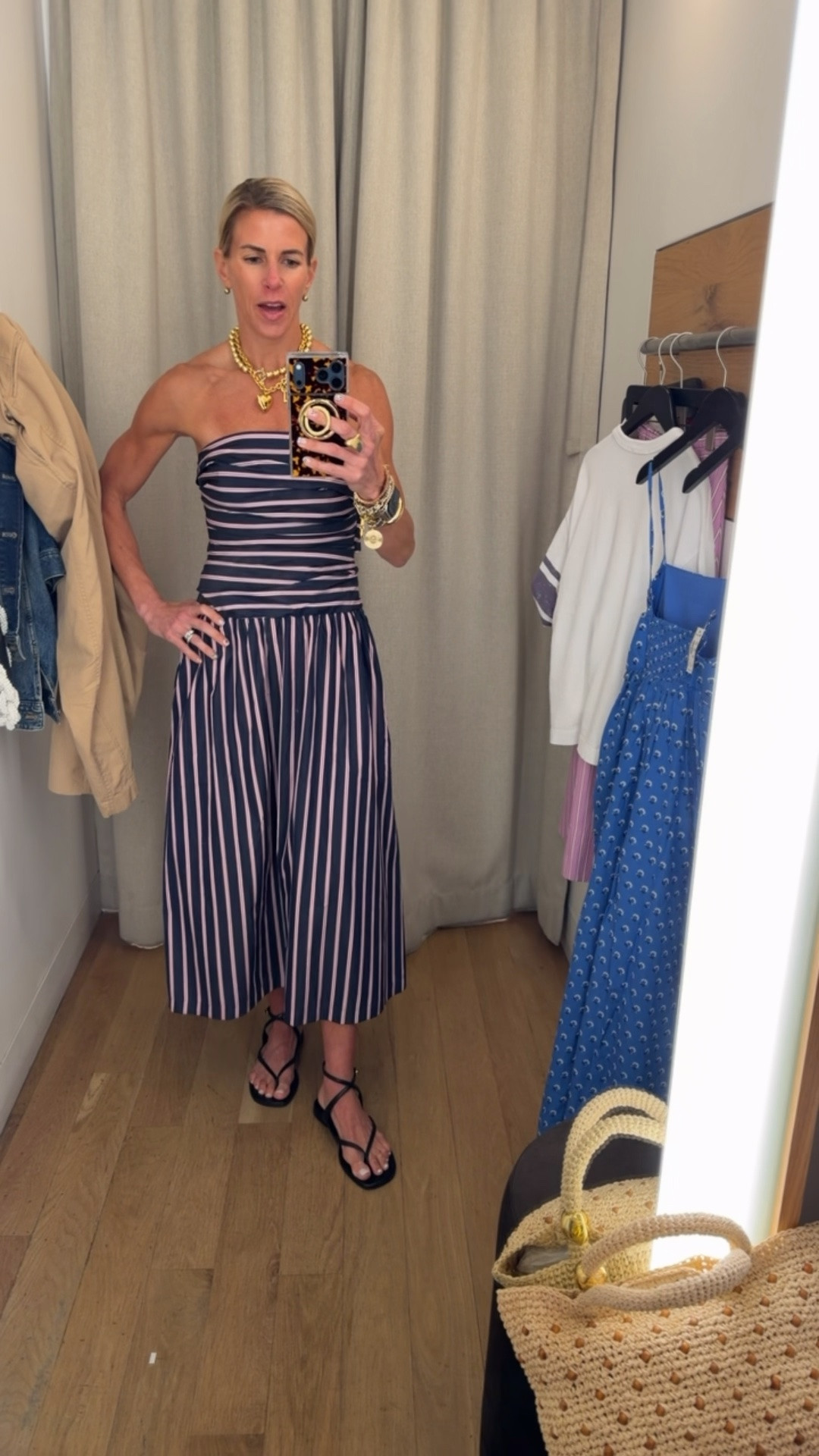 Fun little strapless - I really like the ruched bodice with the tie in the back and slight drop waist. Very flattering