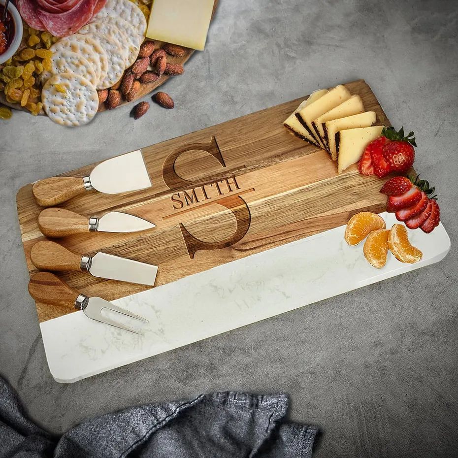 Trieste Engraved Charcuterie Board Set with Cheese Knife Set | HomeWetBar.com
