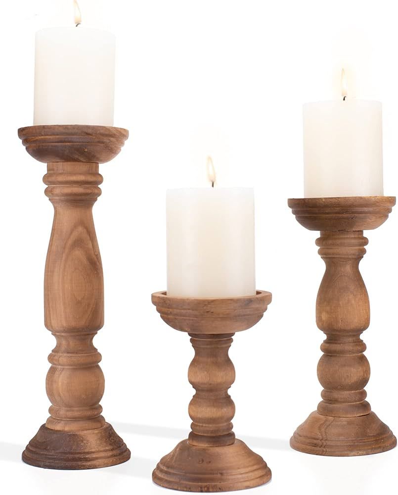 Farmhouse Wooden Candle Holders for Pillar Candles Set of 3, Rusitc Wood Candle Holder Table Cent... | Amazon (CA)