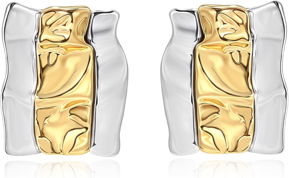 18K Gold Plated Geometric Chunky Earrings for Women Gold and Silver Two Tone Statement Earrings S... | Amazon (US)