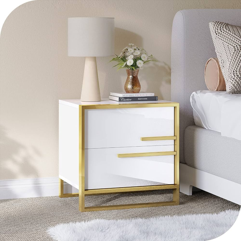 HERNEST Modern Nightstand Storage Cabinet with Solid Wood 2 Drawers Sofa Bedside End Table Glam S... | Amazon (US)