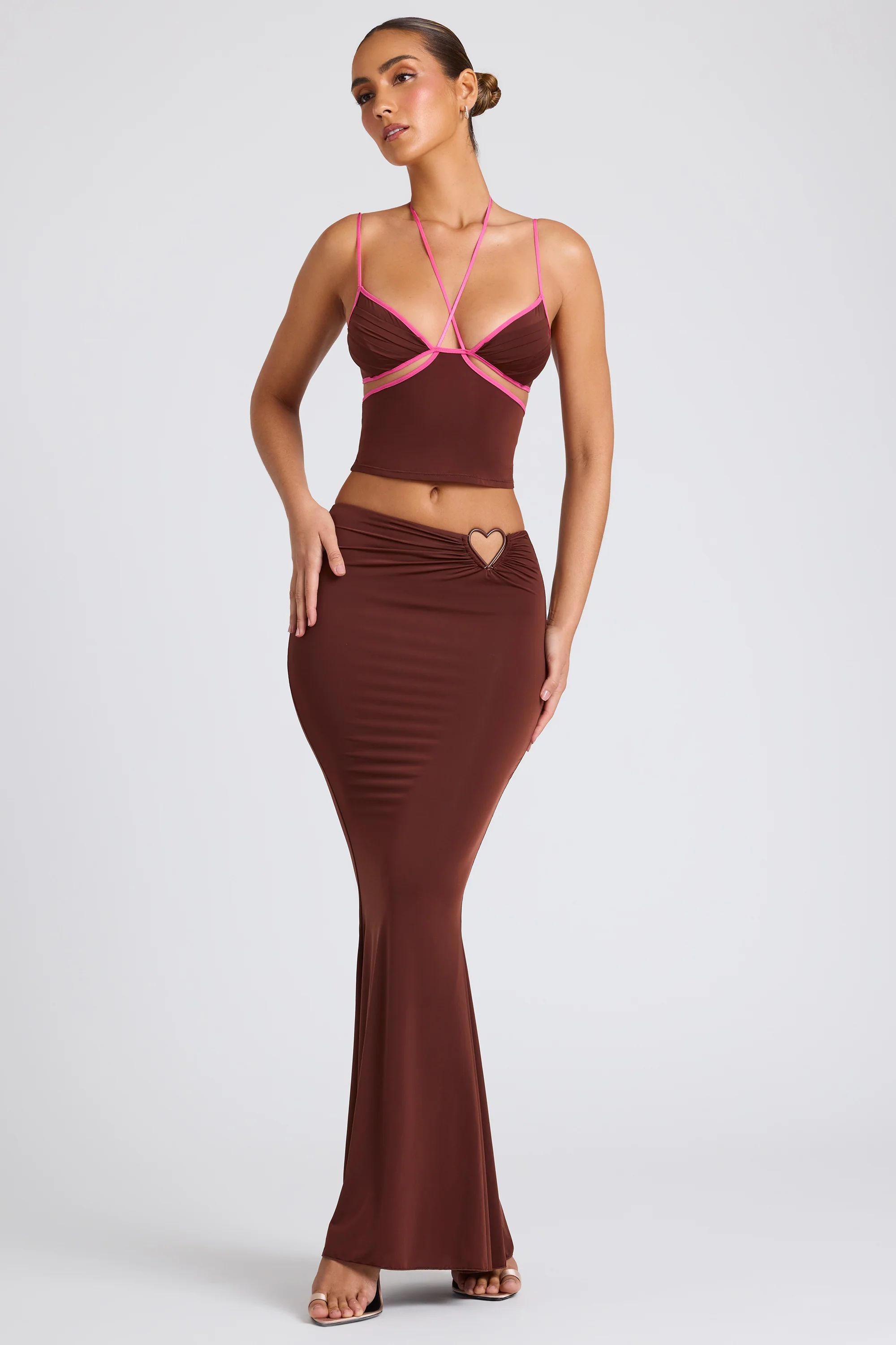 Mid Rise Maxi Skirt in Chocolate Brown | Oh Polly
