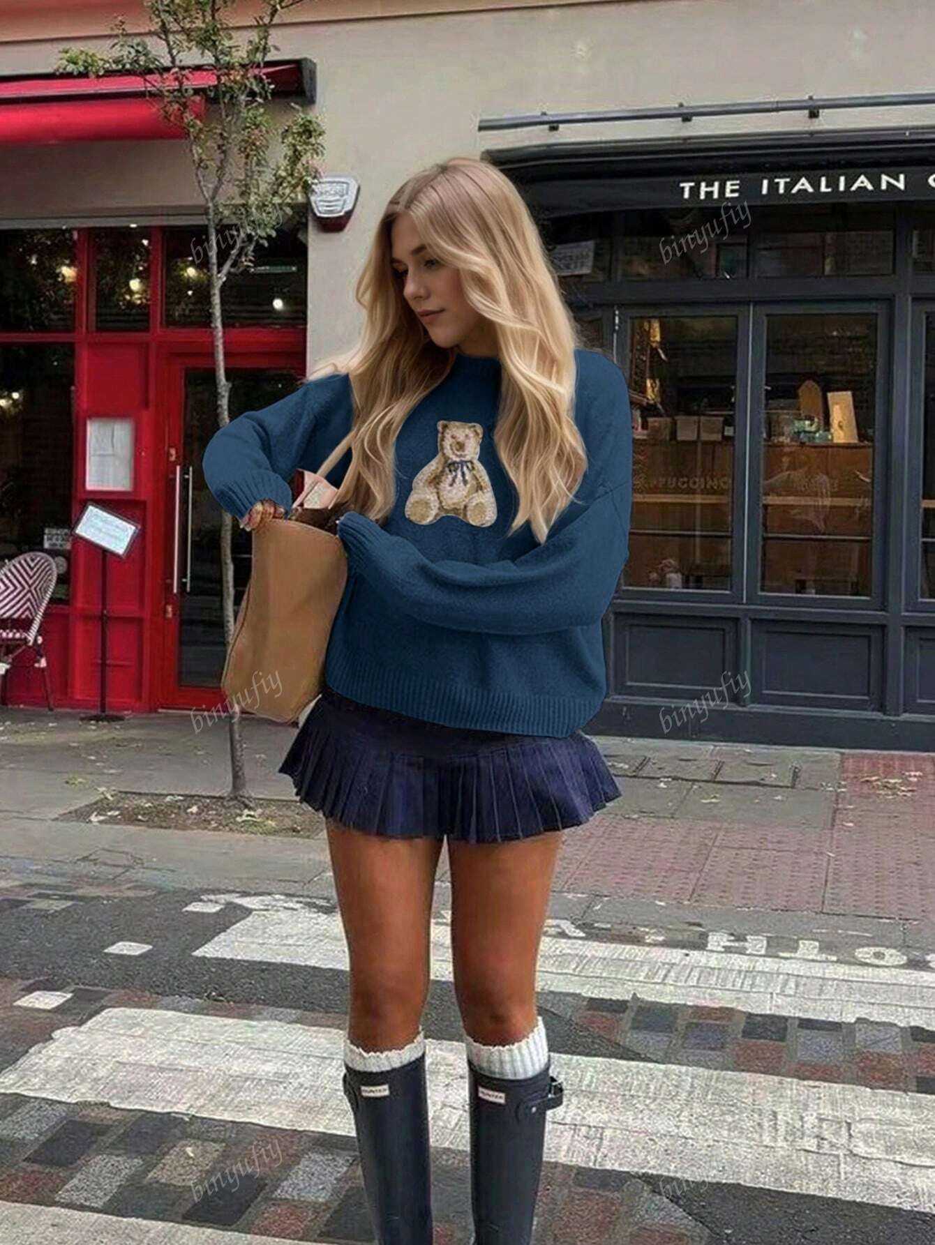 Women's Casual Cute Cartoon Bear Round Neck Long Sleeve Knitted Sweater, Suitable For Spring, Aut... | SHEIN