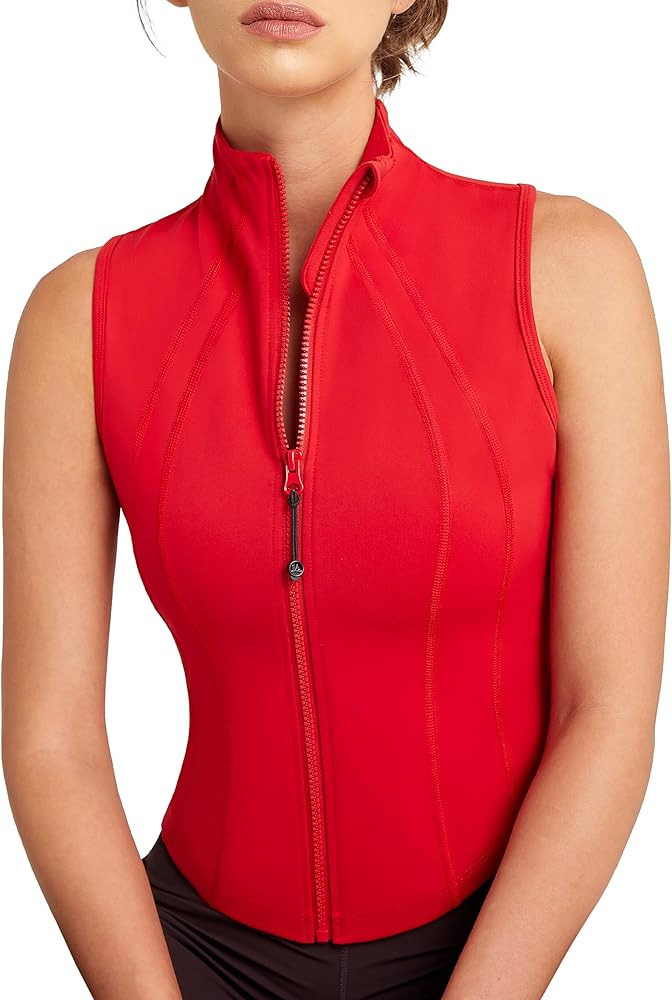 QUEENIEKE Women's Sleeveless Crop Shirt - Zip Up Workout Running Vest Tank Tops Athletic Gym Yoga... | Amazon (US)