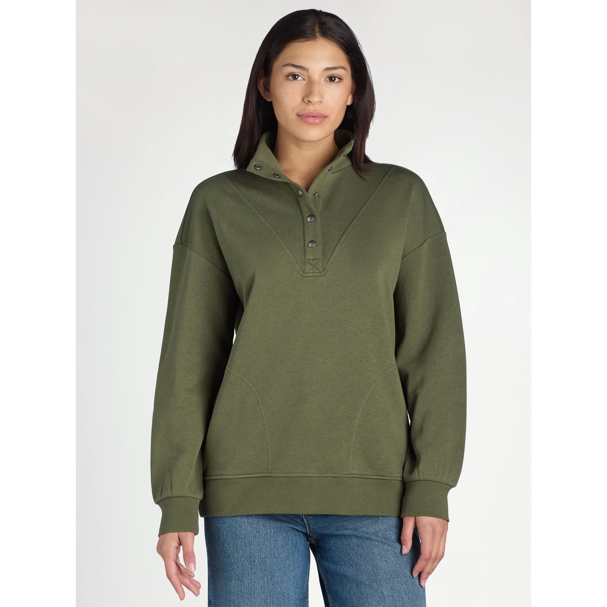 Time and Tru Women's Mock Neck Henley Pullover Sweatshirt, Sizes XS-XXXL | Walmart (US)