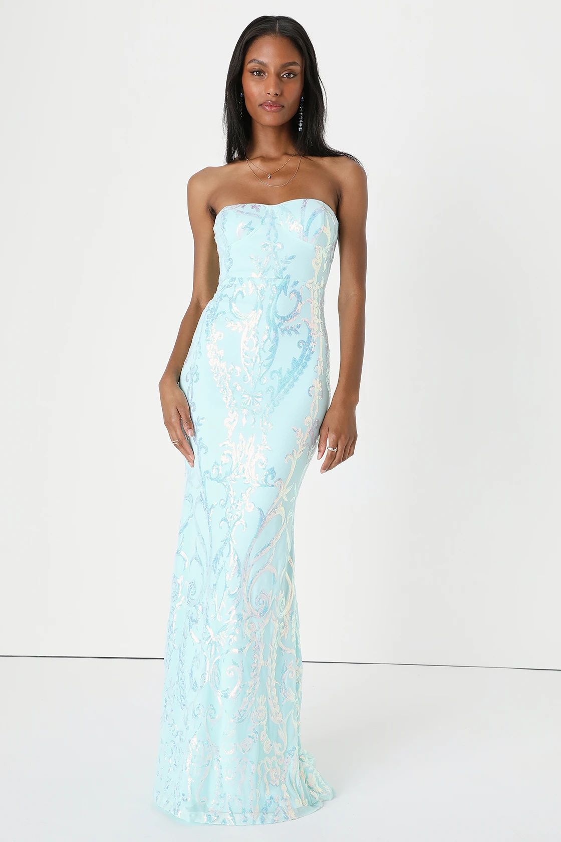 Made to Stun Light Blue Sequin Strapless Mermaid Maxi Dress | Lulus (US)