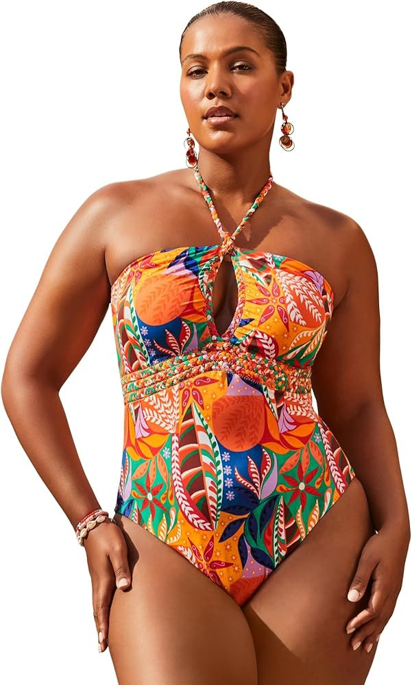 Swimsuits For All Women's Braided Bandeau One Piece Swimsuit (Plus | Amazon (US)
