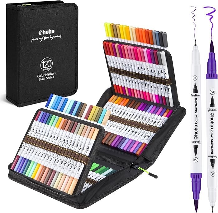 Ohuhu Markers for Adult Coloring Books No Bleeding 120 Colors Water-based Dual Tips Fineliner & B... | Amazon (US)