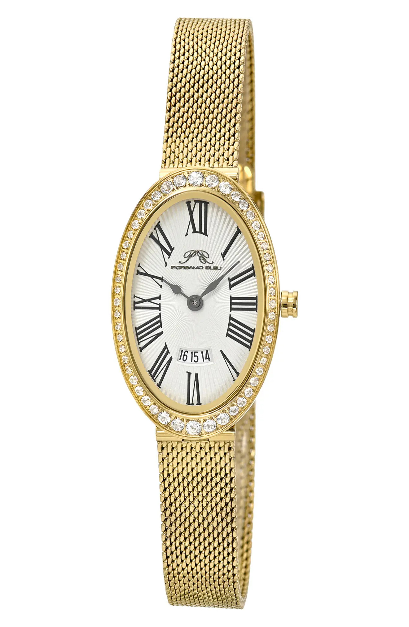 PORSAMO BLEU Eloise Crystal Guilloche Mesh Bracelet Watch, 26mm in Gold/White at Nordstrom Rack | Nordstrom Rack
