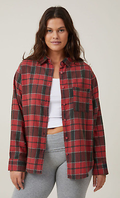 Cotton:On Womens Boyfriend Flannel Shirt Button-Up Red & Black Check Size 10 NEW | eBay US