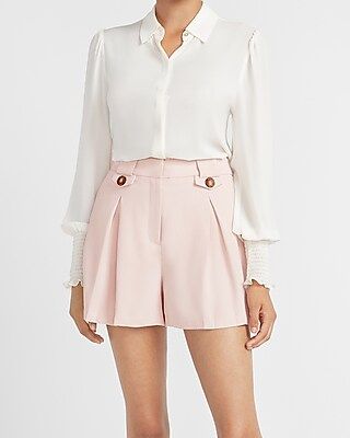 Super High Waisted Button Flap Pleated Shorts | Express
