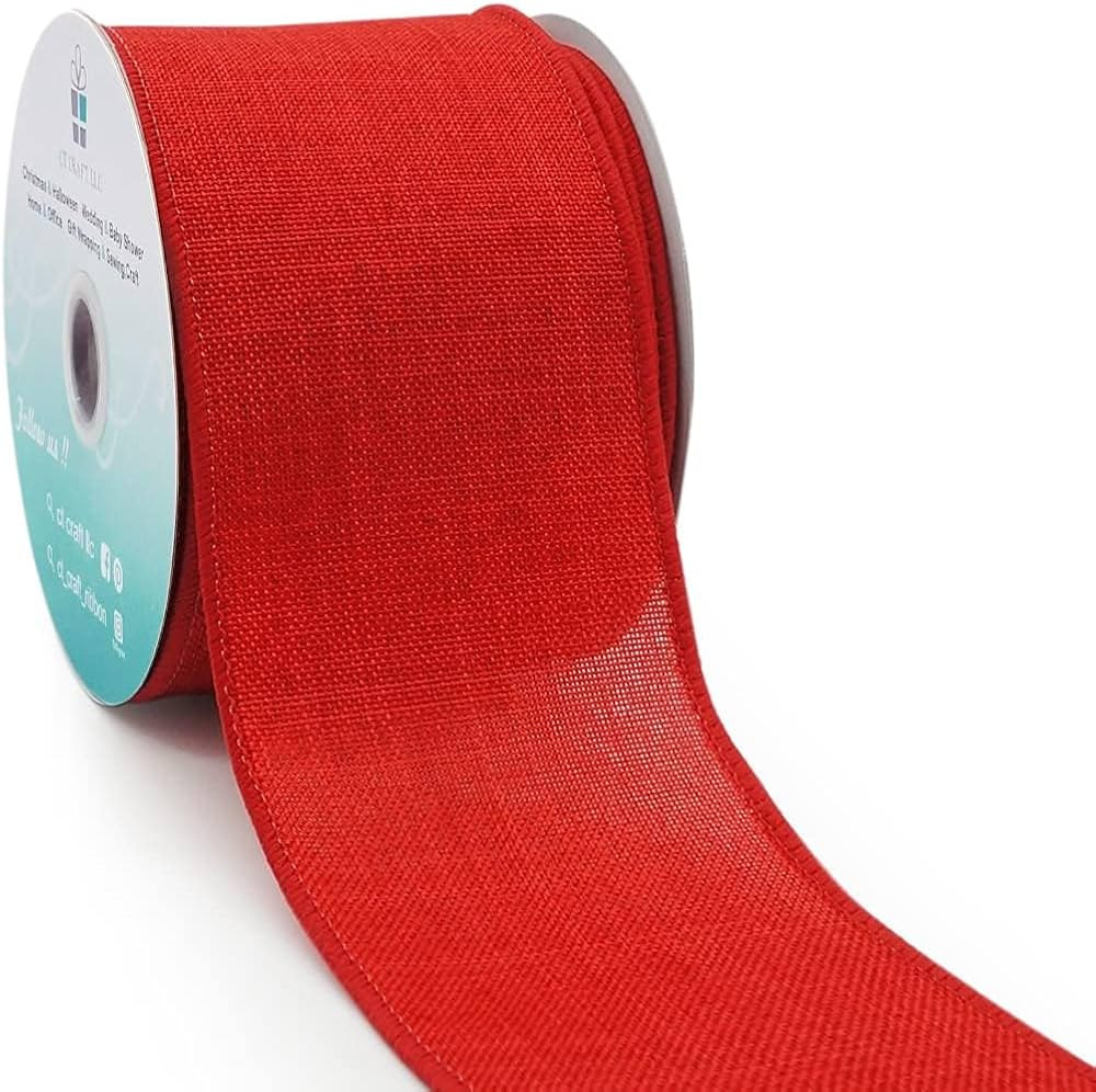 CT CRAFT LLC Burlap Fabric Wired Ribbon 2.5 Inch x 10 Yards Red for Christmas Home Wedding Decor ... | Amazon (US)