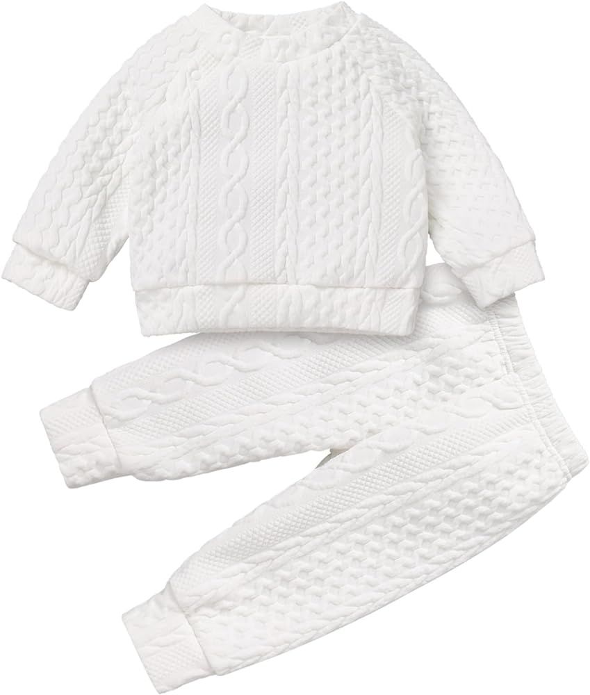IMEKIS Baby Fall Winter Outfit Knitted Sweatshirt Top with Pants Coming Home Birthday Casual Clot... | Amazon (US)