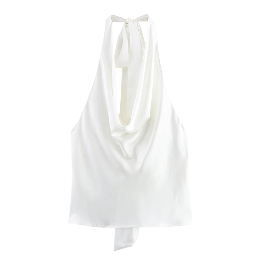 CORIRESHA Women's Elegant Satin Tie Back Cowl Neck Sleeveless Silk Backless Tank Top | Amazon (US)