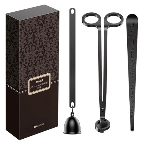 RONXS 3 in 1 Candle Accessory Set, Candle Wick Trimmer Cutter, Candle Snuffer Extinguisher, Wick Dipper with Gift Package for Candle Lover (Black) | Amazon (US)