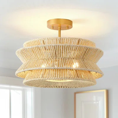 Clouden 16in 2-light Bohemian Woven Rope Semi-flush Mount Ceiling Light | Wayfair North America