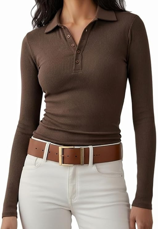 Meetrendi Women's Long Sleeve Business Casual Tops Collared V Neck Work Blouse 2025 Fall Button F... | Amazon (US)