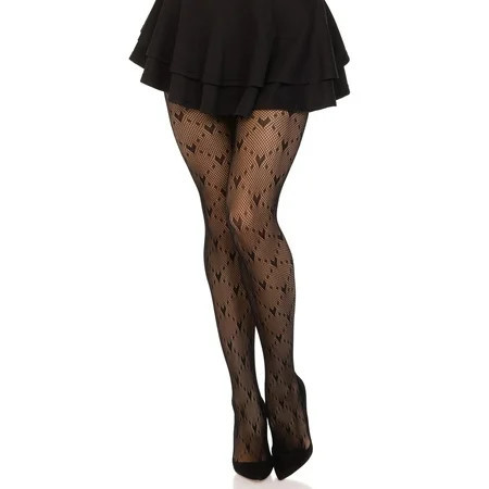 Leg Avenue Women s Love struck heart net tights Black One Size | Walmart (US)